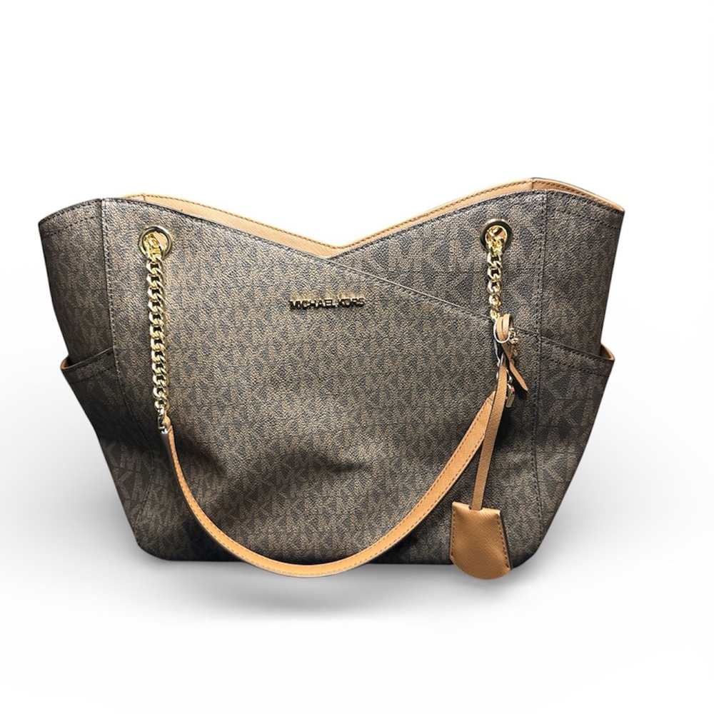 Michael Kors NWT Jet Set Travel Brown Tote Large X Chain Shoulder